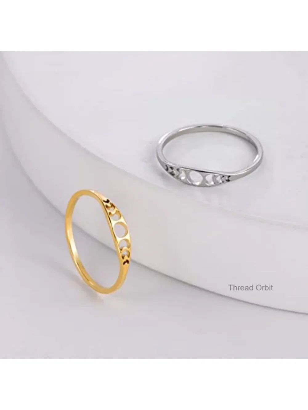 Minimalist Crescent Moon Phase Ring Stainless Steel Hollow Out Band Gift